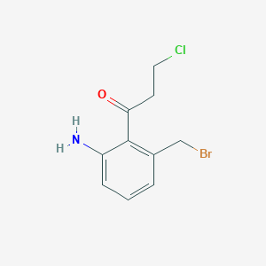 molecular formula C10H11BrClNO B14064525 1-(2-Amino-6-(bromomethyl)phenyl)-3-chloropropan-1-one 