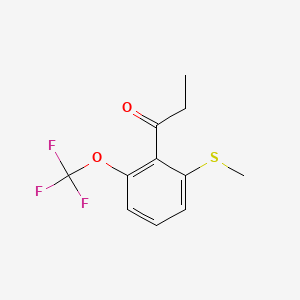 molecular formula C11H11F3O2S B14064671 1-(2-(Methylthio)-6-(trifluoromethoxy)phenyl)propan-1-one 