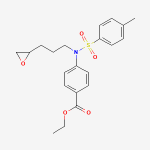 molecular formula C21H25NO5S B14064747 Ethyl 4-[(4-methylphenyl)sulfonyl-[3-(oxiran-2-yl)propyl]amino]benzoate CAS No. 10098-07-4