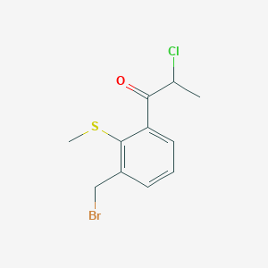 molecular formula C11H12BrClOS B14064937 1-(3-(Bromomethyl)-2-(methylthio)phenyl)-2-chloropropan-1-one 