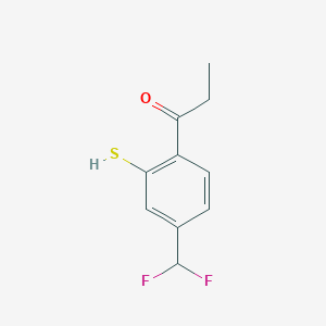 molecular formula C10H10F2OS B14065020 1-(4-(Difluoromethyl)-2-mercaptophenyl)propan-1-one 