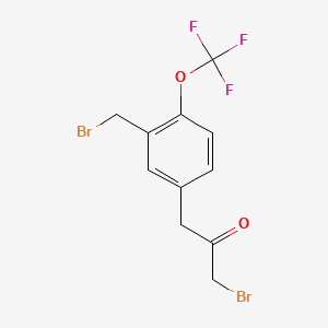 molecular formula C11H9Br2F3O2 B14065061 1-Bromo-3-(3-(bromomethyl)-4-(trifluoromethoxy)phenyl)propan-2-one 