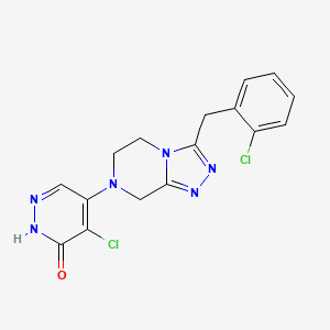 molecular formula C16H14Cl2N6O B14065118 5-chloro-4-[3-[(2-chlorophenyl)methyl]-6,8-dihydro-5H-[1,2,4]triazolo[4,3-a]pyrazin-7-yl]-1H-pyridazin-6-one 