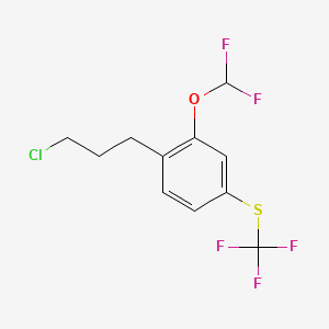 molecular formula C11H10ClF5OS B14065148 1-(3-Chloropropyl)-2-(difluoromethoxy)-4-(trifluoromethylthio)benzene 