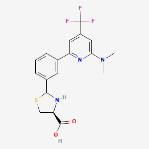 molecular formula C18H18F3N3O2S B1406605 (S)-2-[3-(6-Dimethylamino-4-trifluoromethyl-pyridin-2-yl)-phenyl]-thiazolidine-4-carboxylic acid CAS No. 1311275-23-6