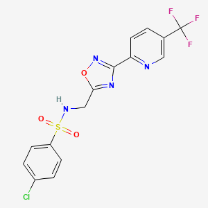 molecular formula C15H10ClF3N4O3S B1406613 4-Chloro-N-[3'-(5''-(trifluoromethyl)pyridin-2''-yl)-[1',2',4']--oxadiazol-5'-ylmethyl]benzenesulphonamide CAS No. 1311278-40-6