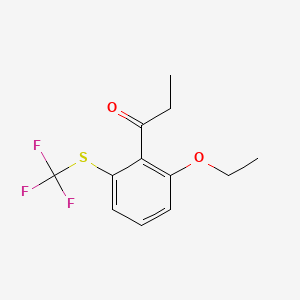 molecular formula C12H13F3O2S B14066231 1-(2-Ethoxy-6-(trifluoromethylthio)phenyl)propan-1-one 