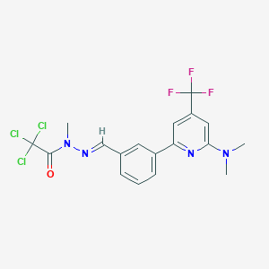 molecular formula C18H16Cl3F3N4O B1406661 Trichloroacetyl N'-[1-[3-(6-dimethylamino-4-trifluoromethyl-pyridin-2-yl)-phenyl]-meth-(E)-ylidene]-N-methyl-hydrazide CAS No. 1311284-10-2