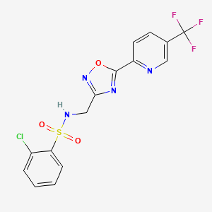 molecular formula C15H10ClF3N4O3S B1406678 2-Chloro-N-[5'-(5''-(trifluoromethyl)pyridin-2''-yl)--[1',2',4']oxadiazol-3'-ylmethyl]benzenesulphonamide CAS No. 1311279-94-3