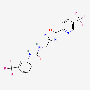 molecular formula C17H11F6N5O2 B1406680 1-[3'-(Trifluoromethyl)phenyl]-3-[5''-(5'''-(trifluoromethyl)-pyridin-2'''-yl)-[1'',2'',4'']oxadiazol-3''-ylmethyl]urea CAS No. 1311278-86-0