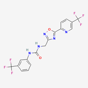 molecular formula C17H11F6N5O2 B1406680 1-[3'-(三氟甲基)苯基]-3-[5''-(5'''-(三氟甲基)吡啶-2'''-基)-[1'',2'',4'']噁二唑-3''-基甲基]脲 CAS No. 1311278-86-0