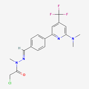 molecular formula C18H18ClF3N4O B1406685 氯乙酸 N'-[1-[4-(6-二甲氨基-4-三氟甲基-吡啶-2-基)-苯基]-甲-(E)-亚甲基]-N-甲基-酰肼 CAS No. 1311283-93-8