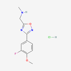 molecular formula C11H13ClFN3O2 B1406696 {[3-(3-Fluoro-4-methoxyphenyl)-1,2,4-oxadiazol-5-yl]methyl}methylamine hydrochloride CAS No. 1638612-72-2
