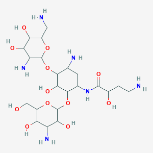 4-amino-N-[5-amino-4-[3-amino-6-(aminomethyl)-4,5-dihydroxyoxan-2-yl]oxy-2-[4-amino-3,5-dihydroxy-6-(hydroxymethyl)oxan-2-yl]oxy-3-hydroxycyclohexyl]-2-hydroxybutanamide