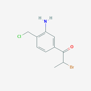 molecular formula C10H11BrClNO B14067411 1-(3-Amino-4-(chloromethyl)phenyl)-2-bromopropan-1-one 