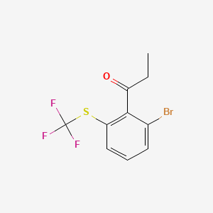 molecular formula C10H8BrF3OS B14067445 1-(2-Bromo-6-(trifluoromethylthio)phenyl)propan-1-one 