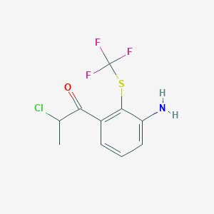 molecular formula C10H9ClF3NOS B14067453 1-(3-Amino-2-(trifluoromethylthio)phenyl)-2-chloropropan-1-one 