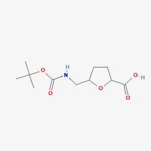 molecular formula C11H19NO5 B1406752 5-[(Tert-butoxycarbonylamino)methyl]tetrahydrofuran-2-carboxylic acid CAS No. 840540-59-2