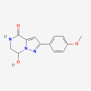 molecular formula C13H13N3O3 B1406767 7-hydroxy-2-(4-methoxyphenyl)-6,7-dihydropyrazolo[1,5-a]pyrazin-4(5H)-one CAS No. 1416340-72-1