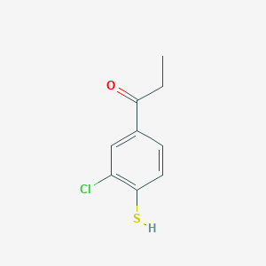 molecular formula C9H9ClOS B14067728 1-(3-Chloro-4-mercaptophenyl)propan-1-one 