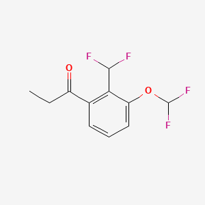 molecular formula C11H10F4O2 B14067770 1-(3-(Difluoromethoxy)-2-(difluoromethyl)phenyl)propan-1-one 