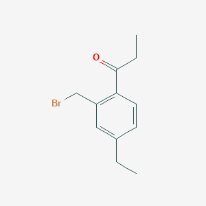 molecular formula C12H15BrO B14067778 1-(2-(Bromomethyl)-4-ethylphenyl)propan-1-one 