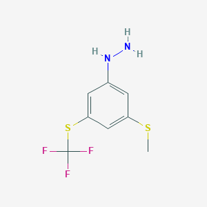 molecular formula C8H9F3N2S2 B14067801 1-(3-(Methylthio)-5-(trifluoromethylthio)phenyl)hydrazine 