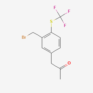 molecular formula C11H10BrF3OS B14067824 1-(3-(Bromomethyl)-4-(trifluoromethylthio)phenyl)propan-2-one 