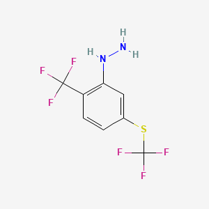 molecular formula C8H6F6N2S B14067845 1-(2-(Trifluoromethyl)-5-(trifluoromethylthio)phenyl)hydrazine 