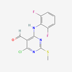 molecular formula C12H8ClF2N3OS B14068631 4-Chloro-6-((2,6-difluorophenyl)amino)-2-(methylthio)pyrimidine-5-carbaldehyde 