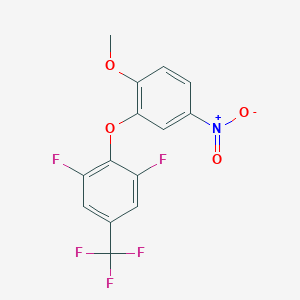 molecular formula C14H8F5NO4 B14068653 1,3-Difluoro-2-(2-methoxy-5-nitro-phenoxy)-5-(trifluoromethyl)benzene 