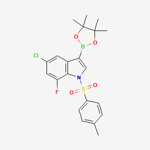 molecular formula C21H22BClFNO4S B14068666 5-chloro-7-fluoro-3-(4,4,5,5-tetramethyl-1,3,2-dioxaborolan-2-yl)-1-tosyl-1H-indole 