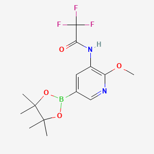 molecular formula C14H18BF3N2O4 B1406887 2,2,2-三氟-n-(2-甲氧基-5-(4,4,5,5-四甲基-1,3,2-二恶杂硼环-2-基)吡啶-3-基)乙酰胺 CAS No. 1425335-58-5