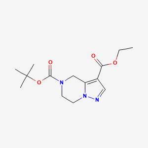 molecular formula C14H21N3O4 B1406899 5-tert-butyl 3-ethyl 4H,5H,6H,7H-pyrazolo[1,5-a]pyrazine-3,5-dicarboxylate CAS No. 1286753-88-5
