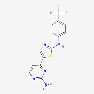molecular formula C14H10F3N5S B1406989 4-{2-[4-(Trifluoromethyl)anilino]-1,3-thiazol-5-yl}-2-pyrimidinamine CAS No. 1823183-29-4