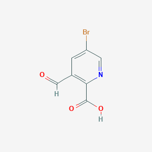 molecular formula C7H4BrNO3 B14070091 5-Bromo-3-formylpicolinic acid 