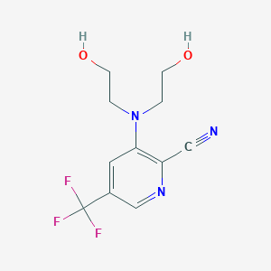 molecular formula C11H12F3N3O2 B1407014 3-[Bis(2-hydroxyethyl)amino]-5-(trifluoromethyl)pyridine-2-carbonitrile CAS No. 1672655-86-5