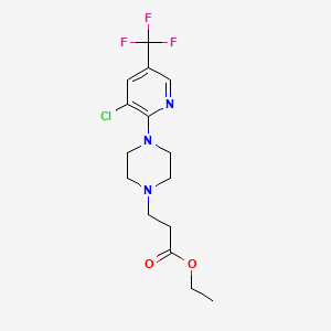 molecular formula C15H19ClF3N3O2 B1407015 Ethyl 3-[4-[3-chloro-5-(trifluoromethyl)-2-pyridyl]piperazin-1-yl]propanoate CAS No. 1672655-81-0