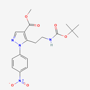 molecular formula C18H22N4O6 B1407019 5-(2-tert-Butoxycarbonylamino-ethyl)-1-(4-nitro-phenyl)-1H-pyrazole-4-carboxylic acid methyl ester CAS No. 1188338-62-6
