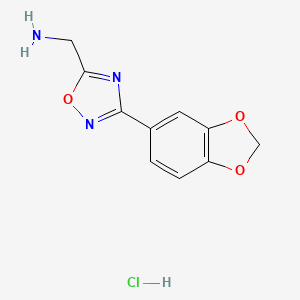 molecular formula C10H10ClN3O3 B1407022 {[3-(1,3-Benzodioxol-5-yl)-1,2,4-oxadiazol-5-yl]methyl}amine hydrochloride CAS No. 1638612-71-1