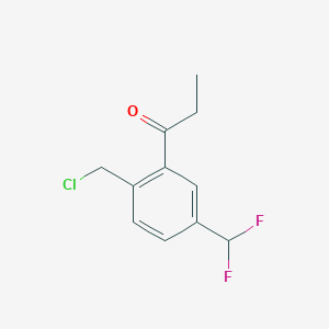 molecular formula C11H11ClF2O B14070748 1-(2-(Chloromethyl)-5-(difluoromethyl)phenyl)propan-1-one 