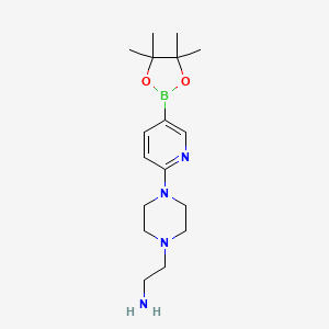 molecular formula C17H29BN4O2 B1407114 2-{4-[5-(四甲基-1,3,2-二氧杂硼环-2-基)吡啶-2-基]哌嗪-1-基}乙-1-胺 CAS No. 1489230-58-1