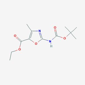molecular formula C12H18N2O5 B1407123 2-(叔丁氧羰基氨基)-4-甲基-恶唑-5-羧酸乙酯 CAS No. 1187437-01-9