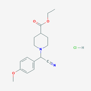 molecular formula C17H23ClN2O3 B1407125 盐酸 1-[氰基-(4-甲氧基苯基)甲基]哌啶-4-羧酸乙酯 CAS No. 1440535-74-9