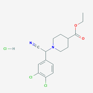 molecular formula C16H19Cl3N2O2 B1407129 1-[氰基-(3,4-二氯苯基)甲基]哌啶-4-甲酸乙酯盐酸盐 CAS No. 1440535-51-2