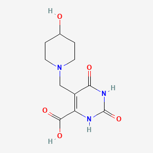 molecular formula C11H15N3O5 B1407141 5-((4-Hydroxypiperidin-1-yl)methyl)-2,6-dioxo-1,2,3,6-tetrahydropyrimidine-4-carboxylic acid CAS No. 1807977-33-8