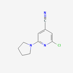 molecular formula C10H10ClN3 B1407273 2-Chloro-6-(pyrrolidin-1-yl)pyridine-4-carbonitrile CAS No. 1257437-52-7