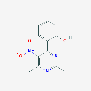 molecular formula C12H11N3O3 B14073420 Phenol, 2-(2,6-dimethyl-5-nitro-4-pyrimidinyl)- CAS No. 100008-90-0