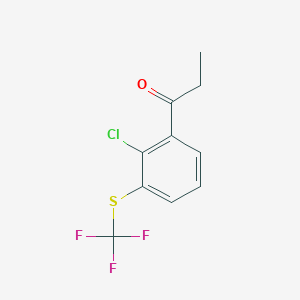 molecular formula C10H8ClF3OS B14073605 1-(2-Chloro-3-(trifluoromethylthio)phenyl)propan-1-one 