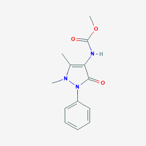 molecular formula C13H15N3O3 B140737 3-吡唑啉-4-氨基甲酸，2,3-二甲基-5-氧代-，甲酯 CAS No. 10077-96-0